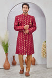 Indian Designer Wedding Wear Jacquard Fabric Indo-Western Sherwani Pajama Set For Men