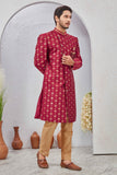Indian Designer Wedding Wear Jacquard Fabric Indo-Western Sherwani Pajama Set For Men