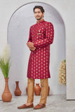 Indian Designer Wedding Wear Jacquard Fabric Indo-Western Sherwani Pajama Set For Men
