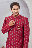 Indian Designer Wedding Wear Jacquard Fabric Indo-Western Sherwani Pajama Set For Men
