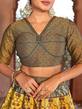 Vibrant Yellow Brocade Lehenga with Designer Blouse & Navy Dupatta