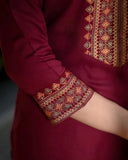 Maroon Printed Rayon Kurta Pant Set with Dupatta
