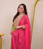 Green Embellished Silk Kurta Pant Set with Dupatta