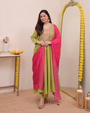 Green Embellished Silk Kurta Pant Set with Dupatta