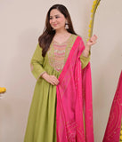 Green Embellished Silk Kurta Pant Set with Dupatta