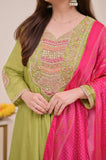Green Embellished Silk Kurta Pant Set with Dupatta