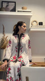 White Printed Rayon Kurta Co-Ord Set