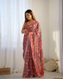 Vibrant Red & Green Ethnic Motif Silk Saree with Blouse Piece