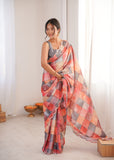 Multicolor Printed Saree with Mirror Border Lightweight Festive Wear Saree