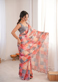 Multicolor Printed Saree with Mirror Border Lightweight Festive Wear Saree