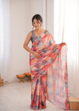 Multicolor Printed Saree with Mirror Border Lightweight Festive Wear Saree