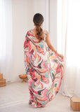 MultiColor Printed Saree with Mirror Border Lightweight Festive Wear Saree