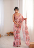 Pink Printed Saree with Mirror Border Lightweight Festive Wear Saree