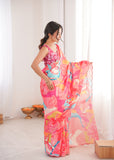 Pink Printed Saree with Mirror Border Lightweight Festive Wear Saree