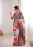 MultiColor Printed Saree with Mirror Border Lightweight Festive Wear Saree