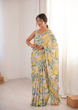 Grey Printed Saree with Mirror Border Lightweight Festive Wear Saree