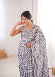 Grey Printed Saree with Mirror Border Lightweight Festive Wear Saree