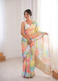 MultiColor Printed Saree with Mirror Border Lightweight Festive Wear Saree