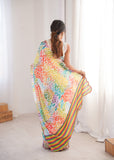 MultiColor Printed Saree with Mirror Border Lightweight Festive Wear Saree