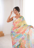 MultiColor Printed Saree with Mirror Border Lightweight Festive Wear Saree