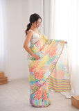 MultiColor Printed Saree with Mirror Border Lightweight Festive Wear Saree