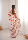 Cream Printed Saree with Mirror Border Lightweight Festive Wear Saree