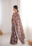 Beige Printed Saree with Mirror Border Lightweight Festive Wear Saree