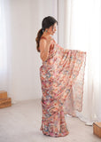 Peach Printed Saree with Mirror Border Lightweight Festive Wear Saree