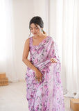Lavender Printed Saree with Mirror Border Lightweight Festive Wear Saree