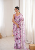 Lavender Printed Saree with Mirror Border Lightweight Festive Wear Saree