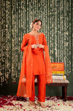 Orange Embellished Chanderi Kurta Set with Dupatta