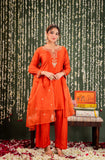 Orange Embellished Chanderi Kurta Set with Dupatta