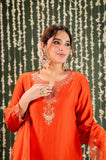 Orange Embellished Chanderi Kurta Set with Dupatta