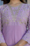 Lavender Embroidered Silk Kurta Pant Set with Dupatta