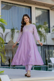 Lavender Embroidered Silk Kurta Pant Set with Dupatta