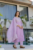 Lavender Embroidered Silk Kurta Pant Set with Dupatta