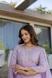 Lavender Embroidered Silk Kurta Pant Set with Dupatta