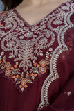 Maroon Embroidered Chinon Kurta Pant Set with Dupatta