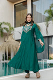 Green Embroidered Chinon Kurta Pant Set with Dupatta