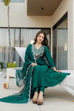 Green Embroidered Chinon Kurta Pant Set with Dupatta