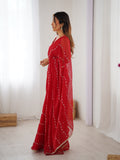 Elegant Red Embellished Georgette Saree with Golden Trim