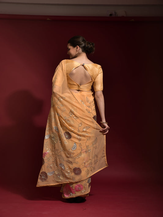 Gulabo Chiku Georgette Saree with Multicolor Thread & Sequin Floral Embroidery