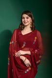 Maroon Sheer Saree with Colorful Floral Sequins