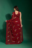 Maroon Sheer Saree with Colorful Floral Sequins