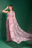 Pink Designer Georgette Saree with Heavy Sequin Floral Embroidery