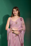 Pink Designer Georgette Saree with Heavy Sequin Floral Embroidery