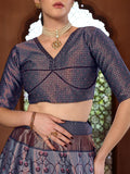 Royal Blue and Silver Brocade Lehenga with Designer Blouse & Navy Dupatta