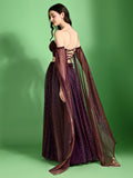 Emmy Wine Sequined Bustier Lehenga Set with Draped Dupatta