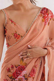 Peach Rose Printed Georgette Saree with Pearl Border