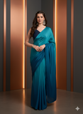 Teal Blue Satin Silk Saree for Evening & Festive Ready to Wear Saree